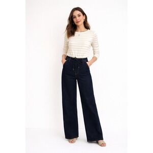 Bridge by Gly High Rise Palazzo Jean Indigo Wide Leg Tie Waist Womens 12 NWT